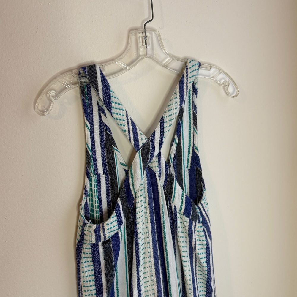 True Craft Boho Cotton Navy and White Striped Sleeveless V-Neck Jumpsuit - Picture 5 of 8